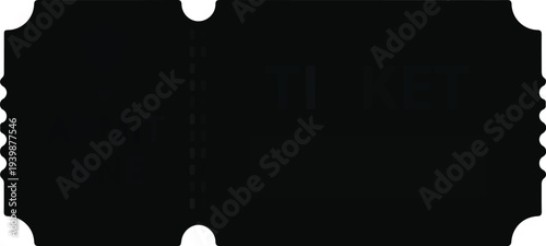 Black silhouette of a classic event ticket with a perforated tear-off line against a white background, ideal for admission or coupon designs.