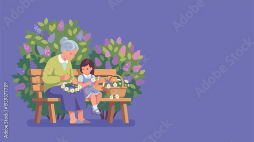 Grandmother and granddaughter enjoying a peaceful moment together.