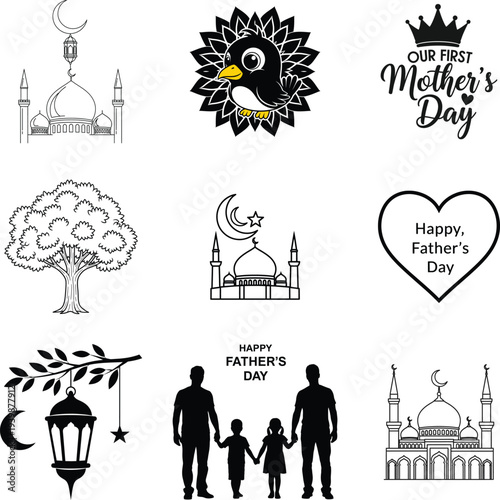Set of 8 Ramadan and Father's Day icons vector