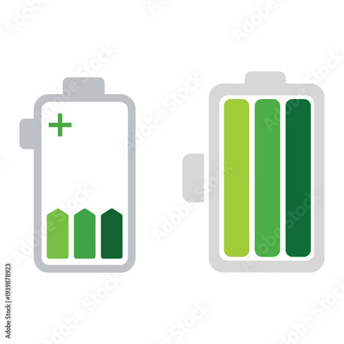 Green Battery Icon Set for Renewable Energy and Sustainable Power Concept