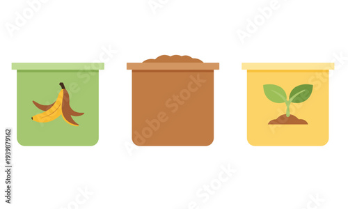 Compost Bins and Organic Waste Recycling Process for Zero Waste Earth Day Concept