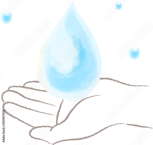 水彩で描いた素敵を手で包むイラスト
