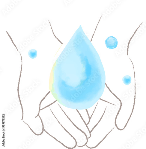水彩で描いた素敵を手で包むイラスト
