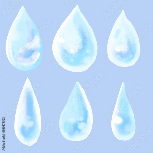 水彩で描いた水滴のイラスト　セット