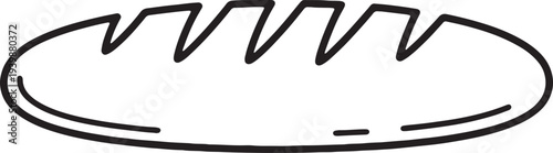 Minimalist black outline illustration of a fresh baguette bread loaf for bakery and food design