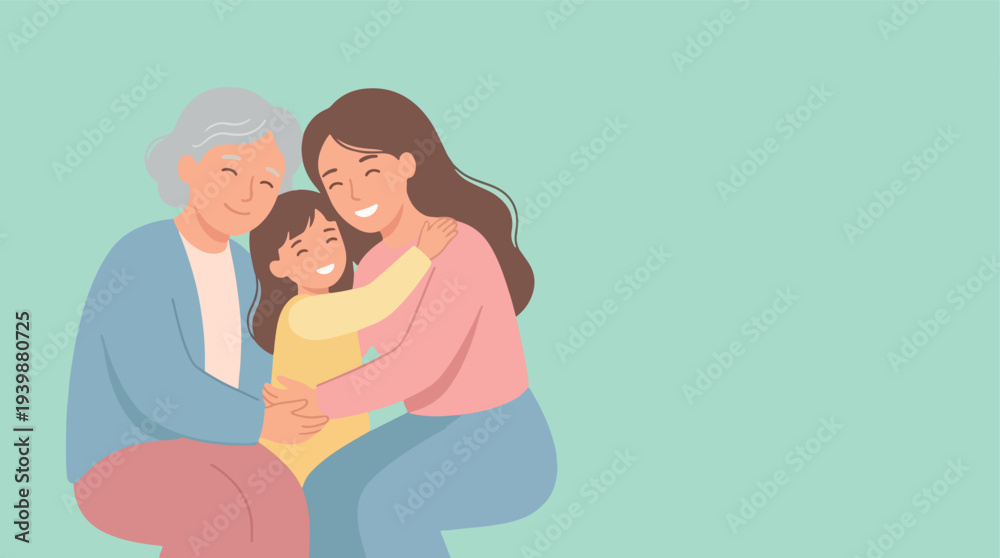 Obraz premium Three Generations of Women Embracing with Joy.