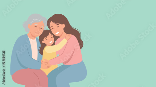 Three Generations of Women Embracing with Joy.