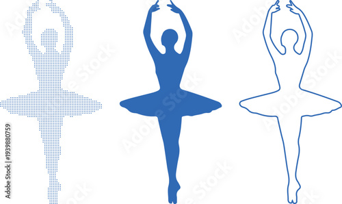 Three Styles of Ballet Dancer Silhouette in Blue and White ballerina pose