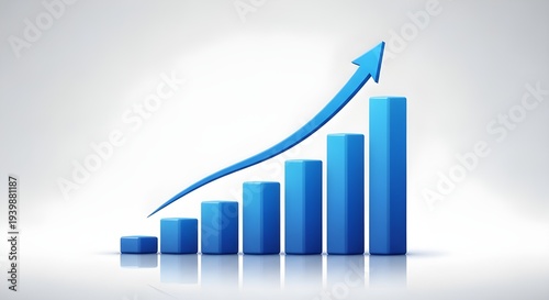 A blue bar graph with an upward trend arrow on a white background Free Download A blue bar graph with an upward trend arrow on a white background - GFXLoad