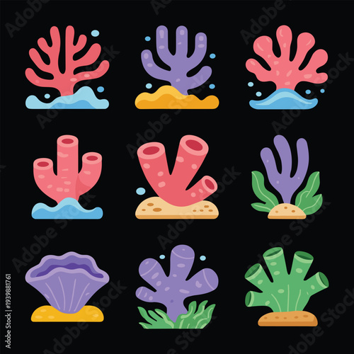 Coral and seaweed elements set design