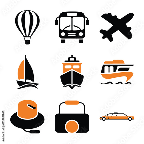 Travel and transportation icons set