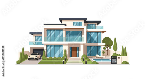 Modern Luxury House Minimalist Architecture Dream Home Flat Vector Illustration
