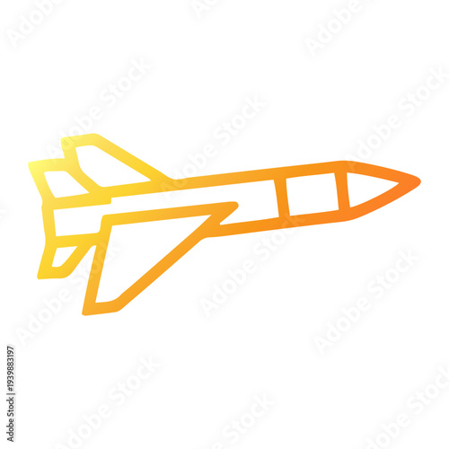 A stylized illustration of a fighter jet in flight during war, viewed from the side with a dynamic gradient effect