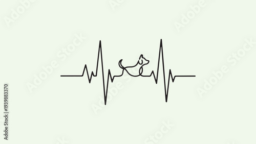 Hand Drawn Doodle Heartbeat dog  Line with Heart Icon Medical Vector Illustration Minimalist Style