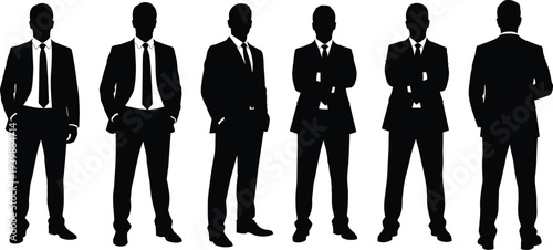 Set of professional businessman silhouettes in formal suits and ties standing in various poses for corporate leadership and management team concepts