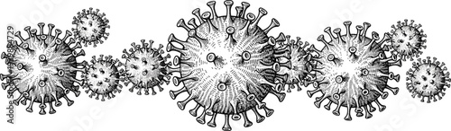 Virus particles illustration, coronavirus cells, microbiology concept, pathogen structure, medical science, infection spread, microscopic organisms, healthcare research, disease