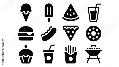 Vector illustration of various fast food icons on white background for menu design