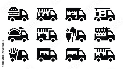 Modern minimal food truck silhouettes for design and branding