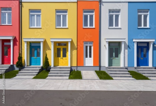 Stylish urban architecture with diverse multi-colored facades