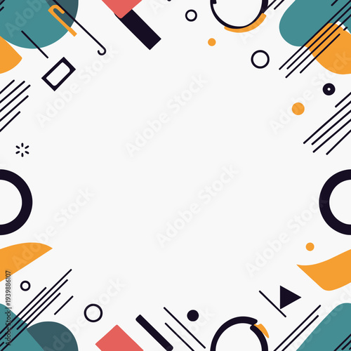 Vibrant abstract geometric border featuring modern flat design elements, ideal for creative backgrounds, digital banners, and contemporary graphic projects, offering a clean and playful aesthetic