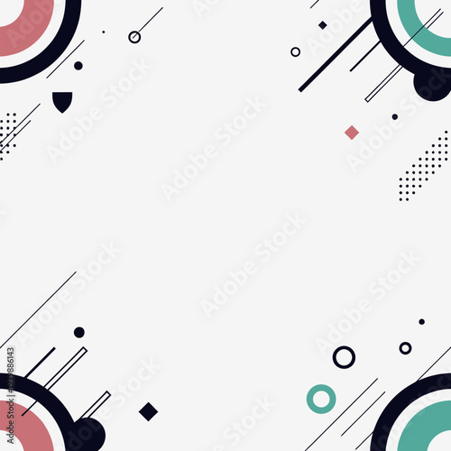 Modern flat design elements arranged in a minimalist composition with geometric shapes and abstract lines viewed from directly above