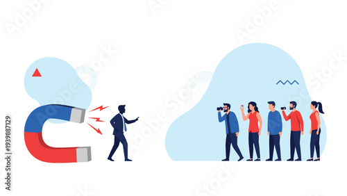 Small businessman running away from a massive pointing finger representing corporate pressure and external judgment in a high-stress workplace.