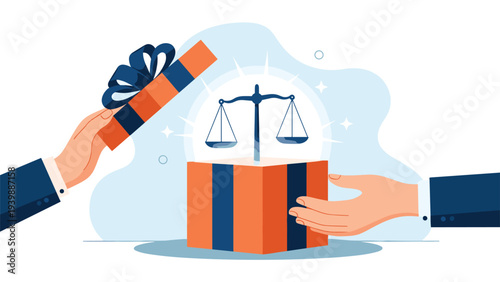 Businessmen standing on bar graph columns of different heights with one person celebrating success at the top against a modern cityscape.