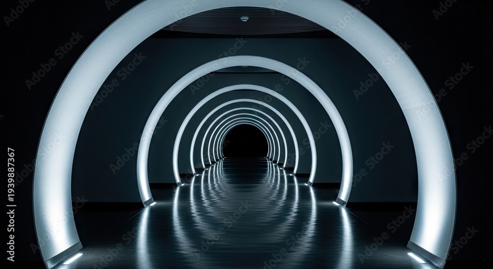 Fototapeta premium Futuristic Tunnel with Circular LED Light Illusions for Technology and Innovation Themes