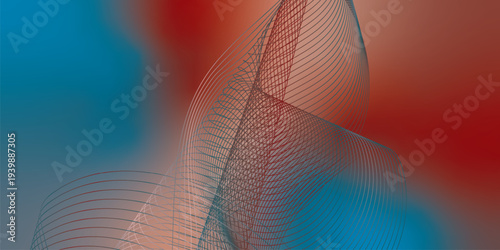 Abstract DarkSalmon, DarkRed and Teal glowing streams bending smoothly over a deep shadowy background with fine glittering particles, futuristic technology atmosphere, vector design.