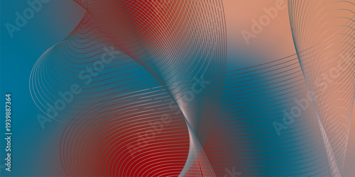 Abstract DarkSalmon, DarkRed and Teal glowing streams bending smoothly over a deep shadowy background with fine glittering particles, futuristic technology atmosphere, vector design.