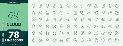 Cloud related icon set. Database linear icon collection. Minimalist icons collection. Pack of system, server, technology, networking, compute and more. Vector collections.