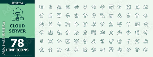 Cloud Server icon set. Minimalist linear icons. Storage vector line icon set. Related to tech, technology, database, storage, network, networking, data and more.