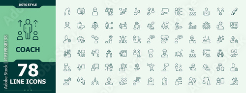 Coach icon collection. Leadership icon. Contain linear symbols expert, lead, counselor, trainer, leader, man and more. Editable vector art and illustration.