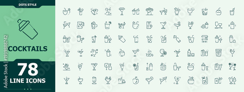 Cocktails related icon set. Cocktail vector icon set. Included beverage, cocktail, bar, wine, alcohol, champagne and more. Editable vector.