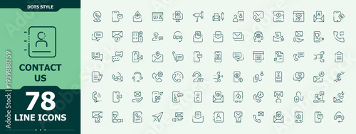 Contact Us icon. Minimal linear icons. Vector collections. Phone icon set. Contain linear sign mobile, contact, location, message, chat and more.
