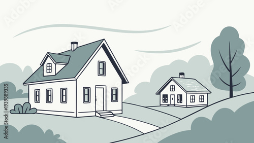 Abstract Scandinavian-style house shapes arranged in a balanced minimalist composition. Cozy modern wall art inspired by Nordic design and architecture.