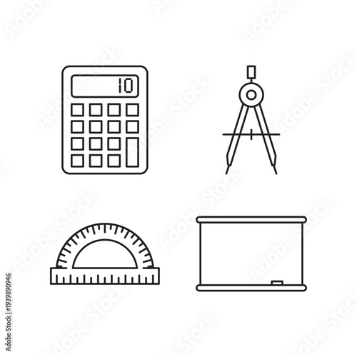 Mathematics and geometry education linear icon set