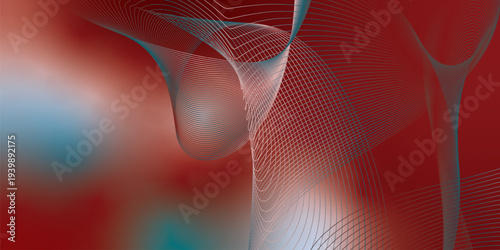 Abstract DarkSalmon, DarkRed and Teal glowing streams bending smoothly over a deep shadowy background with fine glittering particles, futuristic technology atmosphere, vector design.