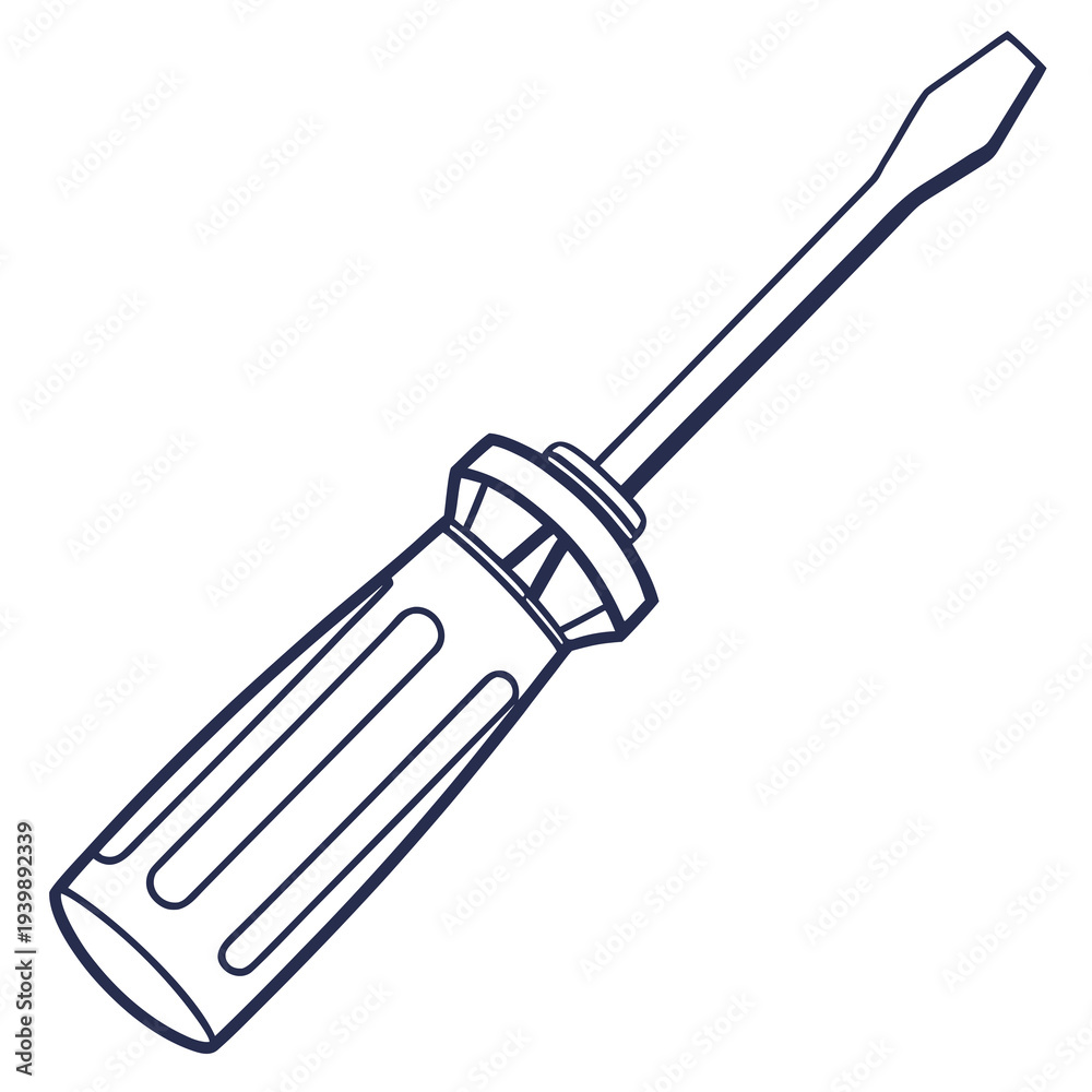 Fototapeta premium Hand tool screwdriver vector line illustration for technical maintenance repair work and industrial assembly projects isolated on white background