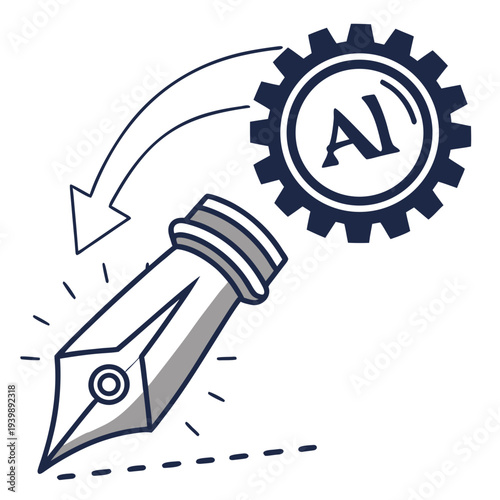 Ai gear with pen tool, representing artificial intelligence in creative writing and automated content generation