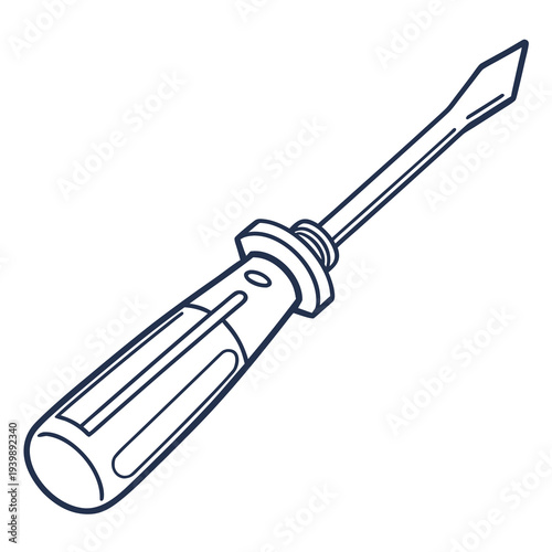 Flat head screwdriver line art vector illustration isolated on white background as professional hand tool for industrial construction and diy work