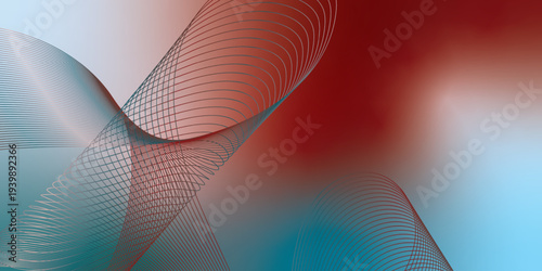 Abstract DarkSalmon, DarkRed and Teal glowing streams bending smoothly over a deep shadowy background with fine glittering particles, futuristic technology atmosphere, vector design.
