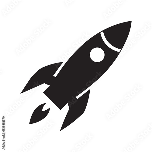 Minimalist rocket ship silhouette icon for space exploration and technology