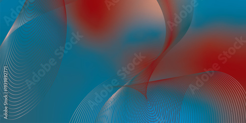 Abstract DarkSalmon, DarkRed and Teal glowing streams bending smoothly over a deep shadowy background with fine glittering particles, futuristic technology atmosphere, vector design.