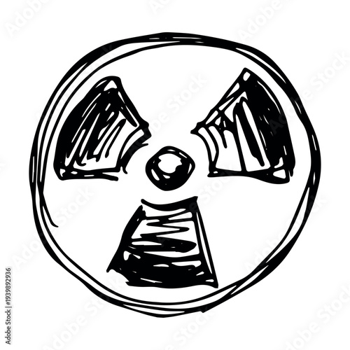 Hand drawn radiation sign Nuclear radiation hazard symbol Radioactive danger warning sign clipart in doodle style Nuclear safety Radioactive waste Single element for print, web, design, decor