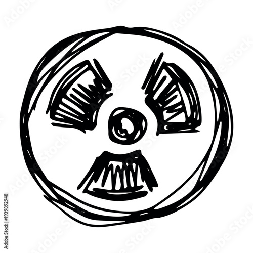 Hand drawn radiation sign Nuclear radiation hazard symbol Radioactive danger warning sign clipart in doodle style Nuclear safety Radioactive waste Single element for print, web, design, decor