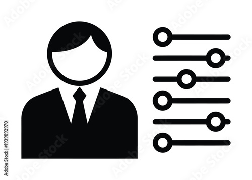 Vector icon of a businessman beside adjustable sliders