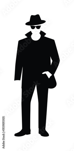 Mysterious silhouette of a man in a hat and trench coat vector