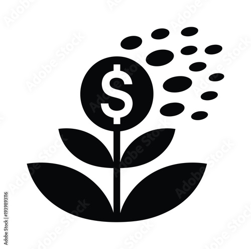 Vector of a growing plant with dollar signs symbolizing financial growth