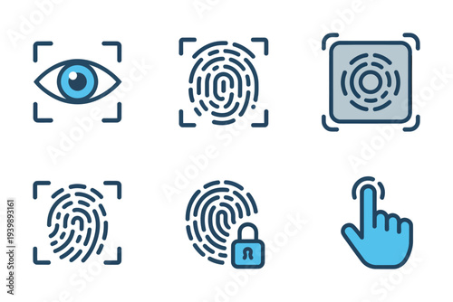 Vector showcasing various biometric security and identity verification icons